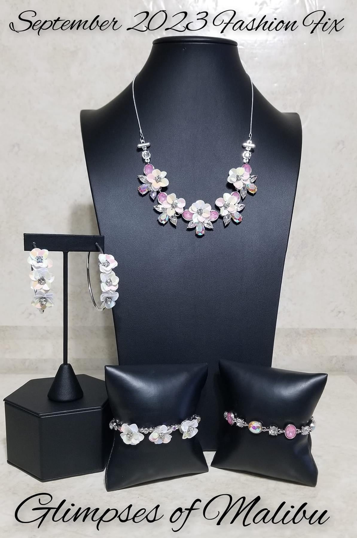 Paparazzi Accessories Glimpses of Malibu - Complete Trend Blend - September 2023 Featuring playful styles accented with fun pops of color, the Glimpses of Malibu Collection is an endearing assortment of cheerful and whimsical laid-back fashion. From the b