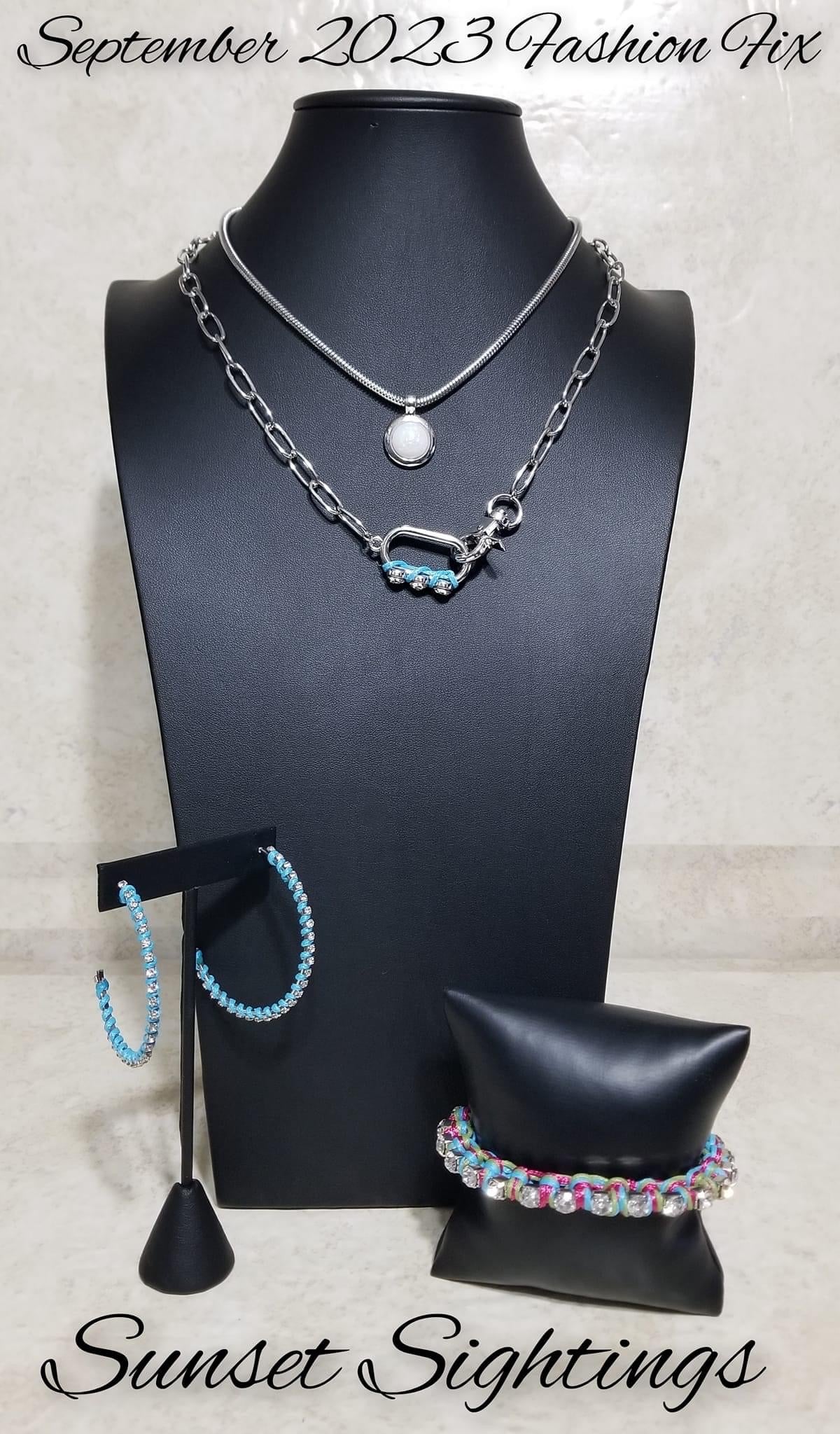 Paparazzi Accessories Sunset Sitings - Complete Trend Blend - September 2023 Fueled by abstract designs and funky combinations of the most daring trends, the Sunset Sightings Collection features audacious, outside-the-box fashion. Sunset Sightings fashion