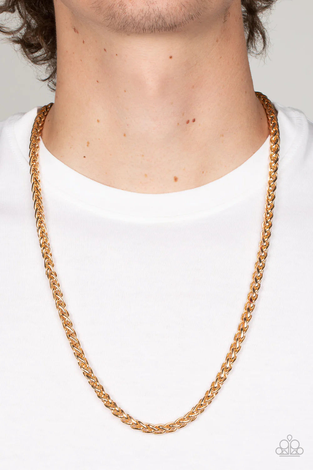 Paparazzi Accessories Metro Monopoly - Gold A bold strand of gold wheat chain drapes across the chest for an edgy urban fashion. Features an adjustable clasp closure. Sold as one individual necklace. Jewelry