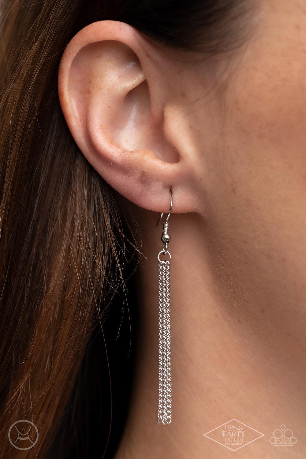 Paparazzi Accessories Think Like A Minimalist - Silver A row of beaded silver chain, a plain silver chain, and a chain featuring flattened links layer around the neck for a minimalist inspired look. An extended silver beaded chain drips from the center of