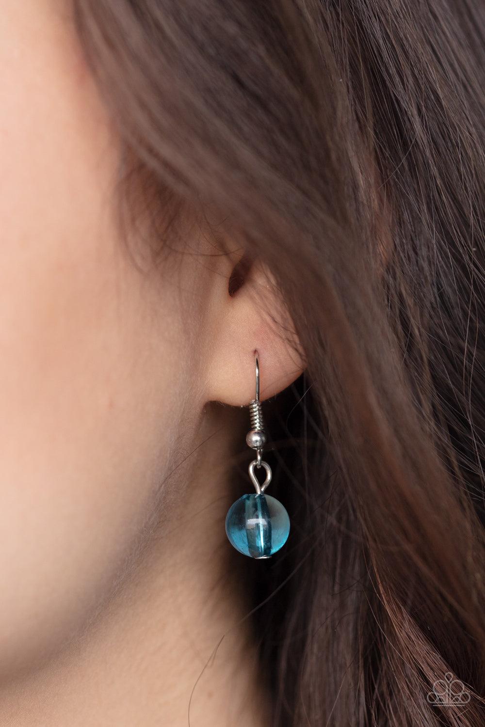 Paparazzi Accessories Forbidden Fruit - Blue Varying in shape and opacity, a collection of round and asymmetrical Mosaic Blue beads are threaded along invisible wires below the collar. Shiny silver beads sprinkled along the strands, adding hints of shimme