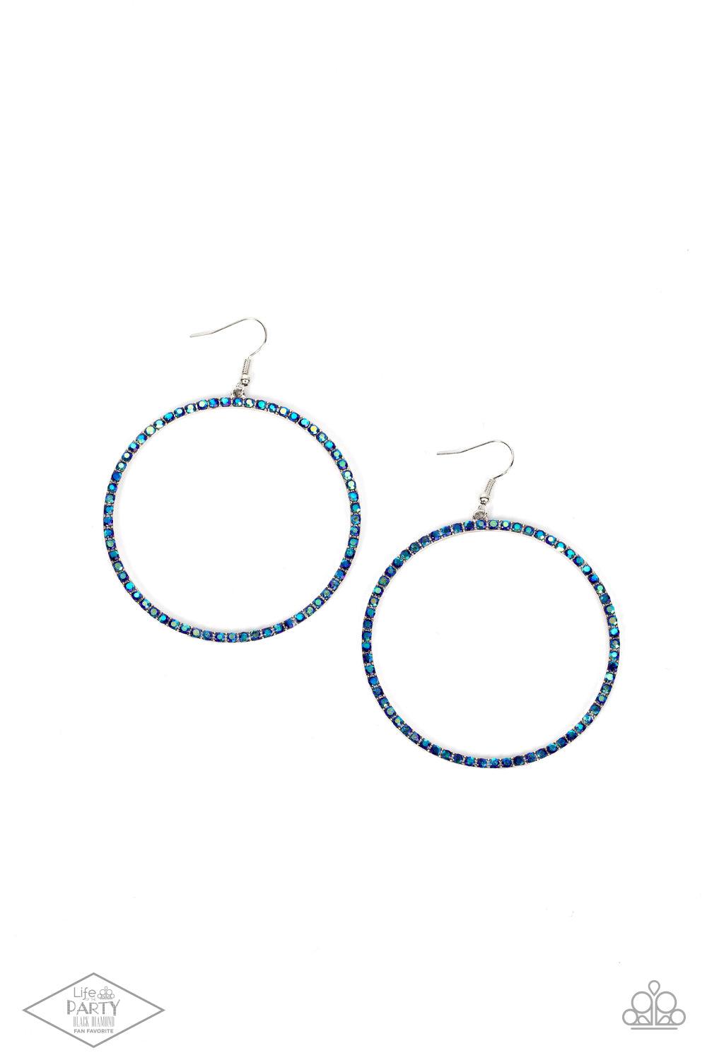 Paparazzi Accessories Wide Curves Ahead - Multi Encrusted in iridescent rhinestones, a dramatically oversized hoop swings from the ear for an exaggerated effect. Earring attaches to a standard fishhook fitting. Sold as one pair of earrings. Earrings