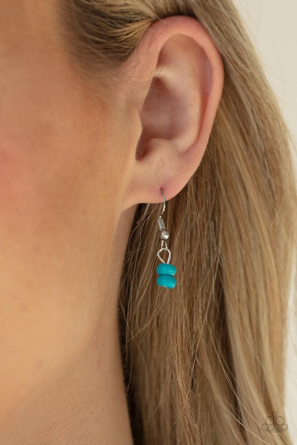Paparazzi Accessories Country Sweetheart - Blue Infused with turquoise stone beads, a charming turquoise heart stone pendant swings below the collar for a free-spirited look. Features an adjustable clasp closure. Sold as one individual necklace. Includes