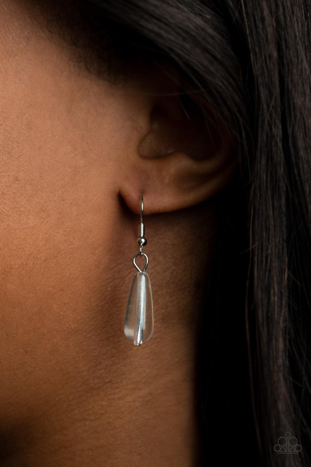 Paparazzi Accessories Dripping With DIVA-ttitude - White Glassy, pearly, and silver beaded teardrops elegantly drip along a classic silver chain across the chest. Matching beads cascade from an extended tassel, creating a glamorously clustered pendant. Fe