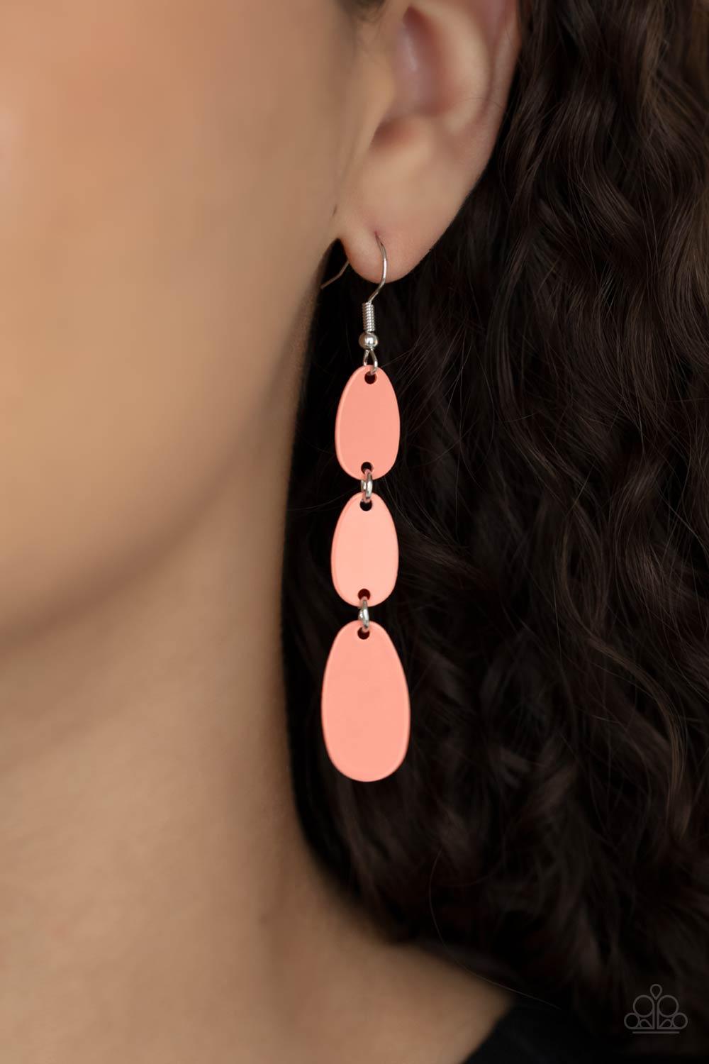 Paparazzi Accessories Rainbow Drops - Orange Painted in a shiny Burnt Coral finish, lengthened oval frames drip from the ear, linking into a colorful lure. Earring attaches to a standard fishhook fitting. Sold as one pair of earrings. Earrings
