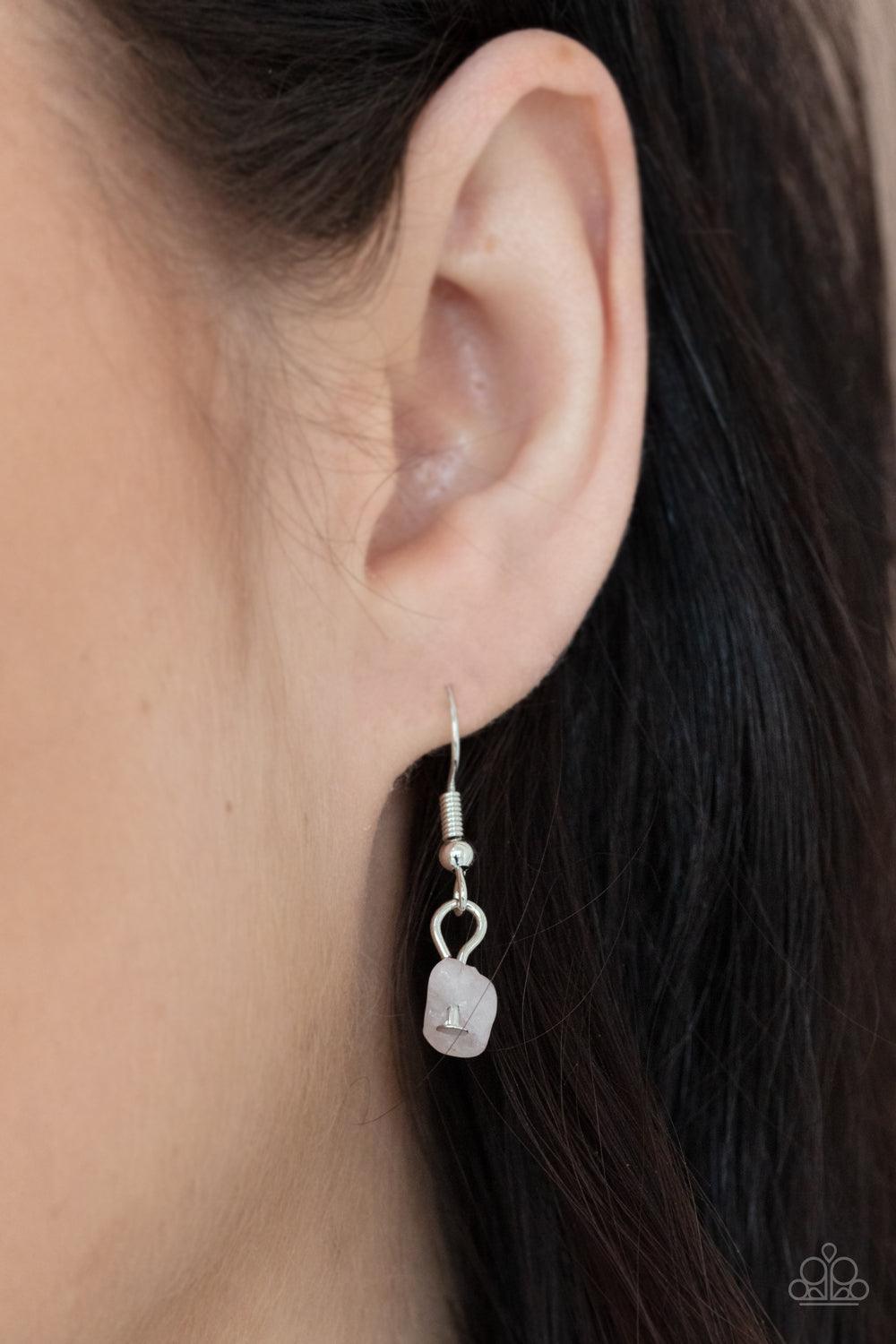 Paparazzi Accessories With Your ART and Soul - Pink Dainty silver rods swing from the bottom of a bowing silver fitting that attaches to sections of pink pebbles at the bottom of a silver chain, creating a whimsically seasonal display. Features an adjusta