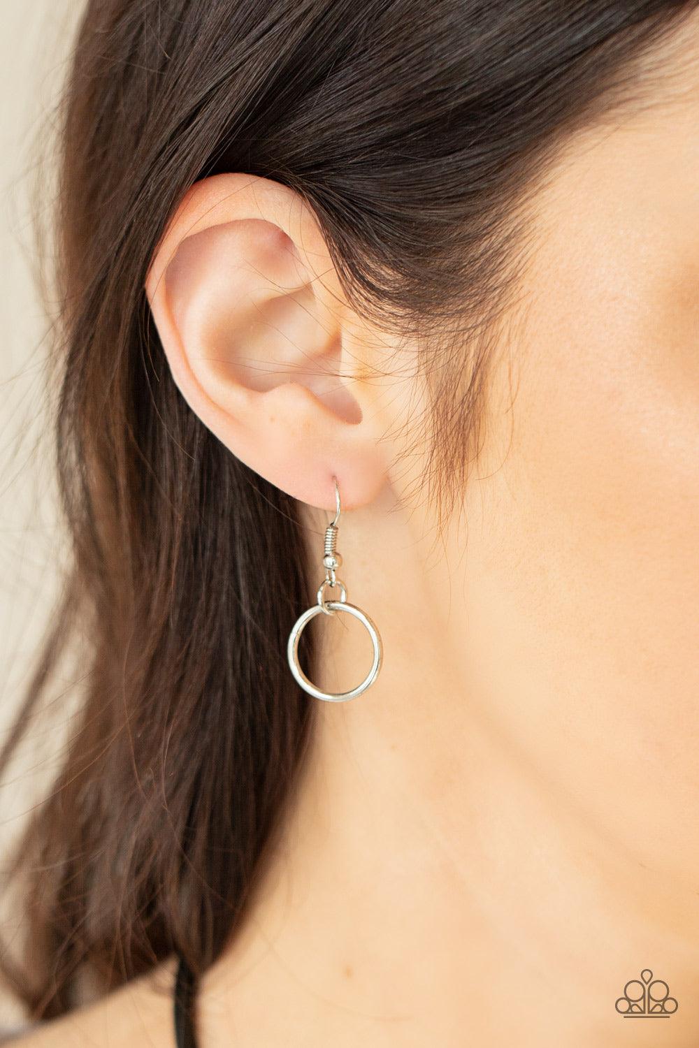 Paparazzi Accessories RING to Reason - Black A seemingly infinite collection of dainty silver rings are knotted in place along three black cords, creating edgy layers across the chest. Features an adjustable clasp closure. Sold as one individual necklace.