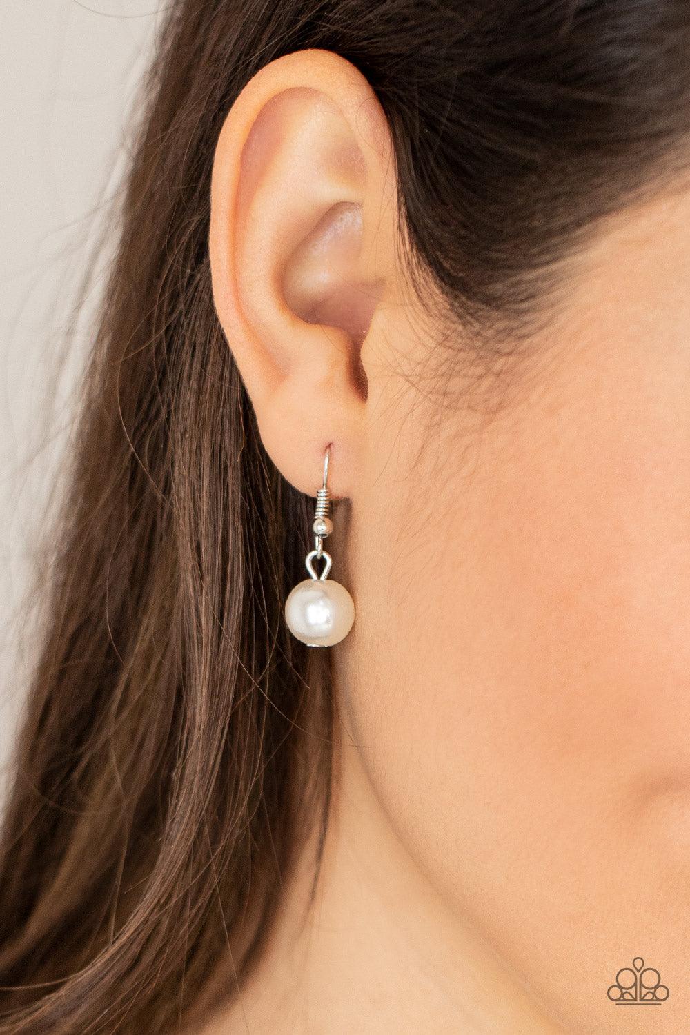 Paparazzi Accessories COUNTESS Your Blessings - White Sections of oversized silver chains, white pearls, and shiny silver beads haphazardly link into two timeless layers below the collar, creating a dramatically refined display. Features an adjustable cla