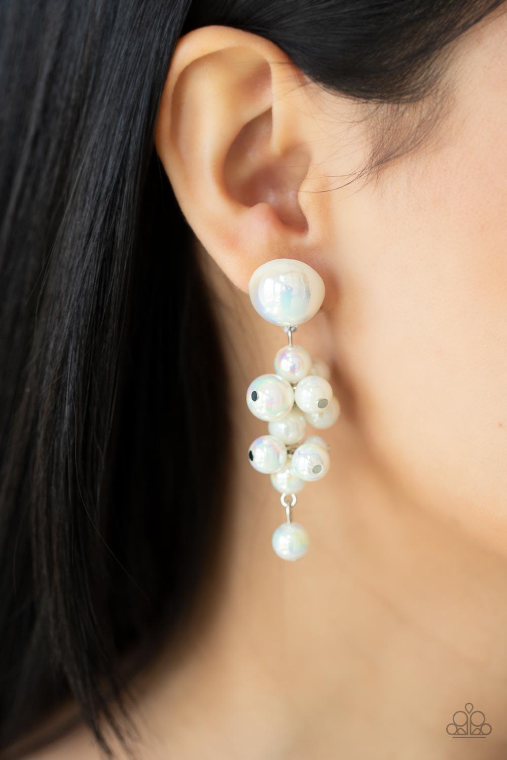 Paparazzi Accessories Dont Rock The YACHT - Multi Featuring an iridescent shimmer, a bubbly collection of white pearls delicately cluster at the bottom of a matching half pearl fitting for an effervescently flirty look. Earring attaches to a standard post