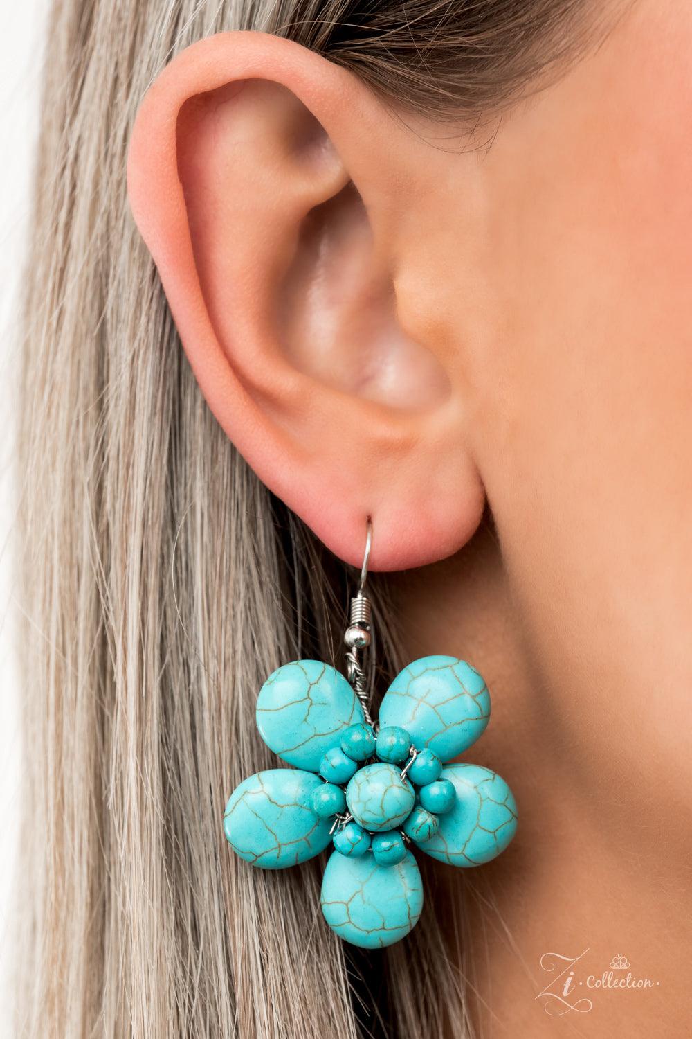 Paparazzi Accessories Genuine Dainty silver wire delicately wraps around earthy turquoise stone teardrop petals that beautifully layer into bountiful blossoms. Featuring turquoise stone beaded centers, the harmonious stone flowers gracefully connect to a