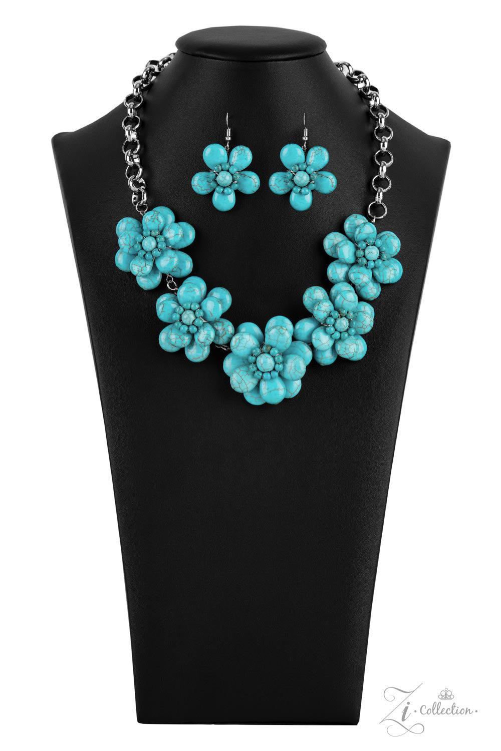 Paparazzi Accessories Genuine Dainty silver wire delicately wraps around earthy turquoise stone teardrop petals that beautifully layer into bountiful blossoms. Featuring turquoise stone beaded centers, the harmonious stone flowers gracefully connect to a