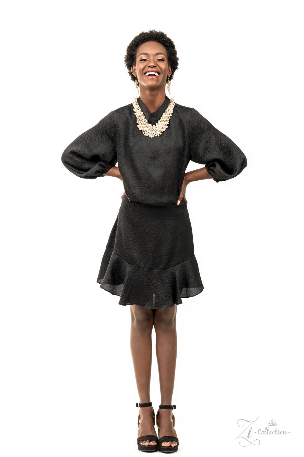 Paparazzi Accessories Sentimental Mesmerizingly mismatched crystal-like beads, white pearls, and classic white rhinestones delicately attach to a golden chain net below the collar. Jampacked with noise-making shimmer, the effervescently clustered fringe d
