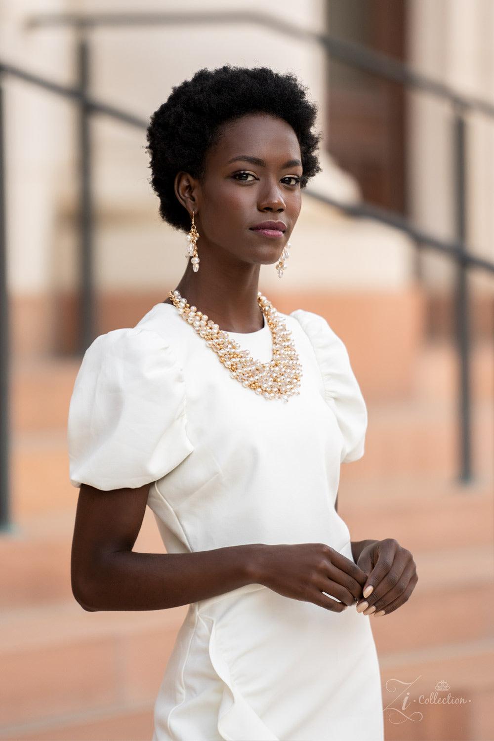 Paparazzi Accessories Sentimental Mesmerizingly mismatched crystal-like beads, white pearls, and classic white rhinestones delicately attach to a golden chain net below the collar. Jampacked with noise-making shimmer, the effervescently clustered fringe d