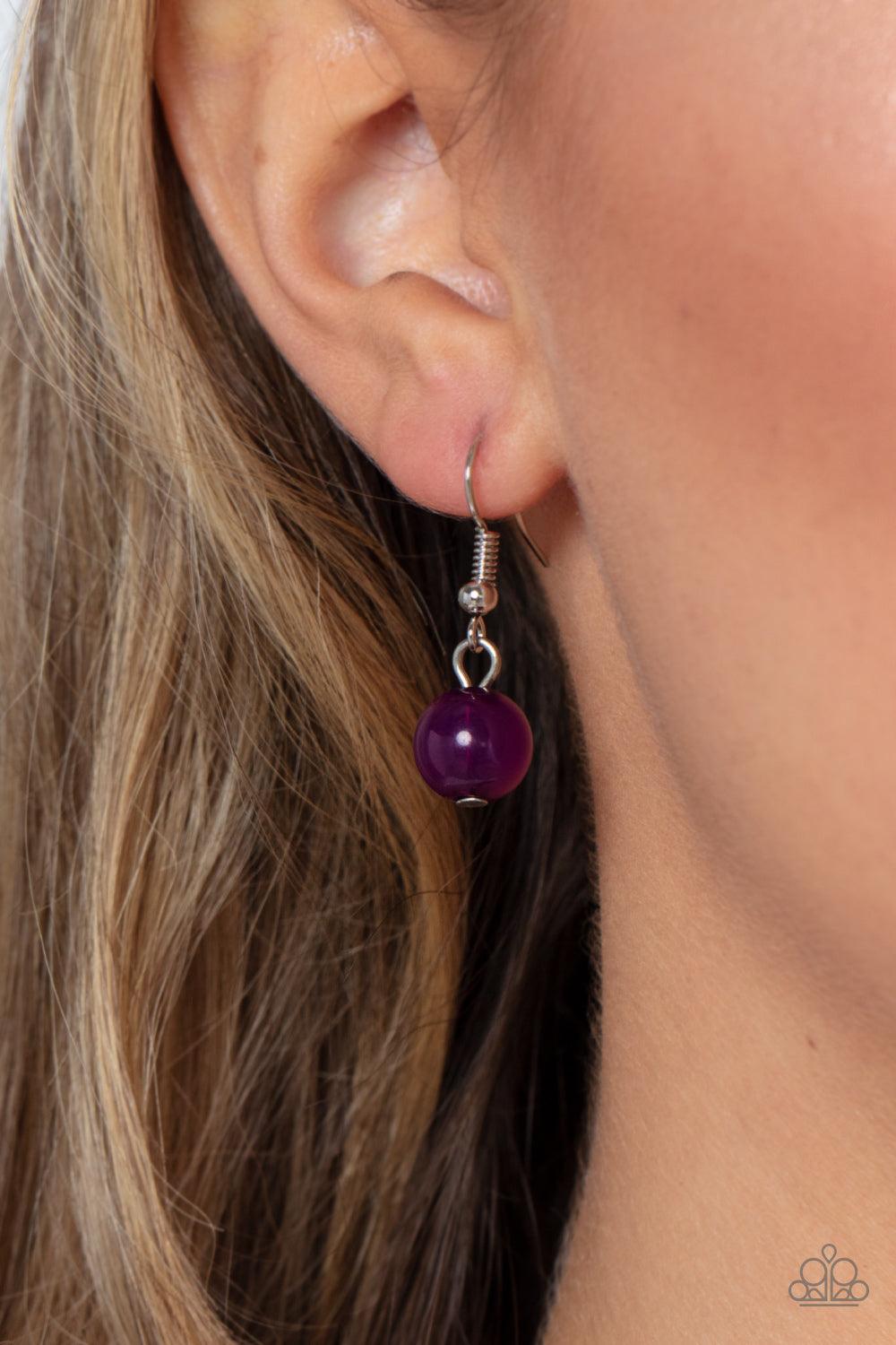 Paparazzi Accessories Ten Out of TENACIOUS - Purple Accented with bright silver beads and glittery rhinestone accents, a row of oversized subtly faceted plum beads gives way to marbled plum beads that transition to smaller opaque plum beads as they make t