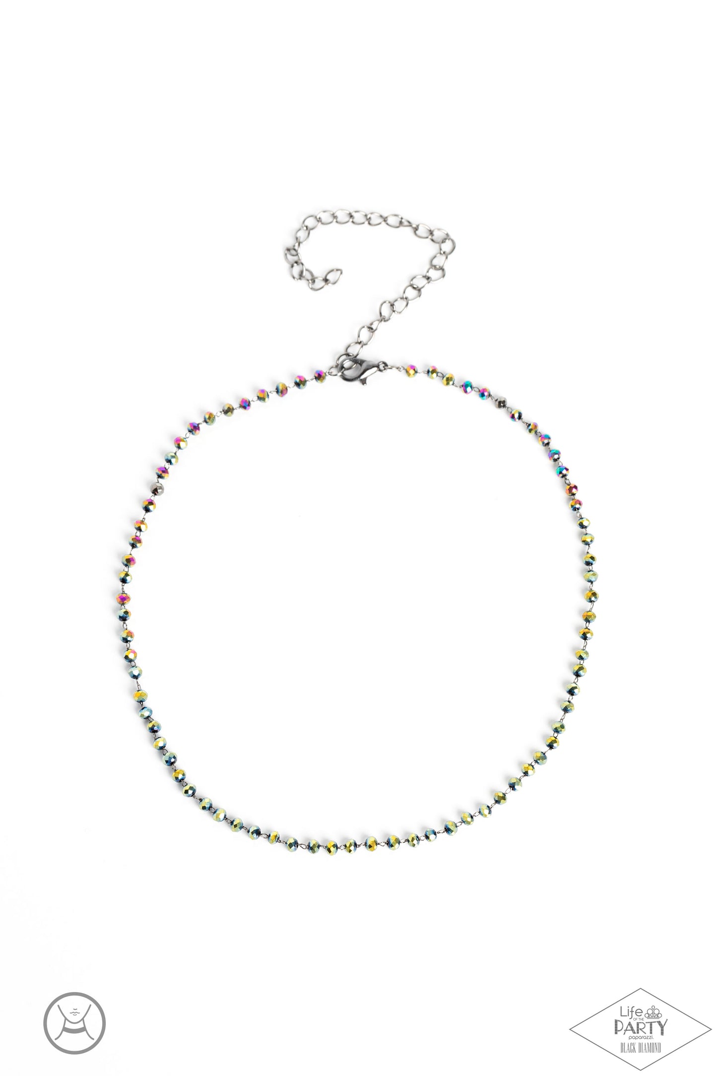 Paparazzi Accessories Mini MVP - Multi A dainty row of faceted oil spill crystal-like beads delicately links around the neck, resulting in a radiant glimmer. Features an adjustable clasp closure. Due to its prismatic palette, color may vary. Sold as one i