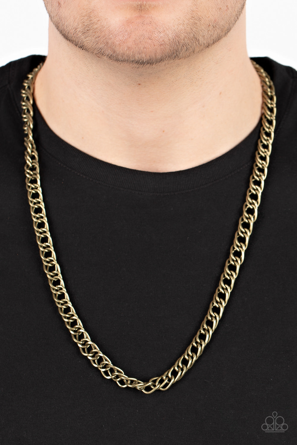 Paparazzi Accessories Pro League - Brass Brushed in a rustic finish, pairs of oversized brass oval links lock in place across the chest for a gritty industrial fashion. Features an adjustable clasp closure. Sold as one individual necklace. Jewelry