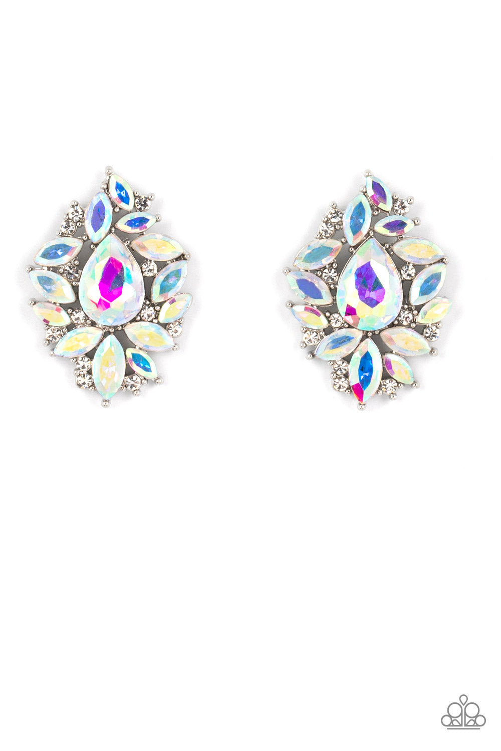 Paparazzi Accessories We All Scream for Ice QUEEN - Multi Crackling with icy incandescence, a sparkly collection of round white and marquise cut iridescent rhinestones scatters from an oversized iridescent teardrop gem for a jaw-dropping dazzle. Due to it