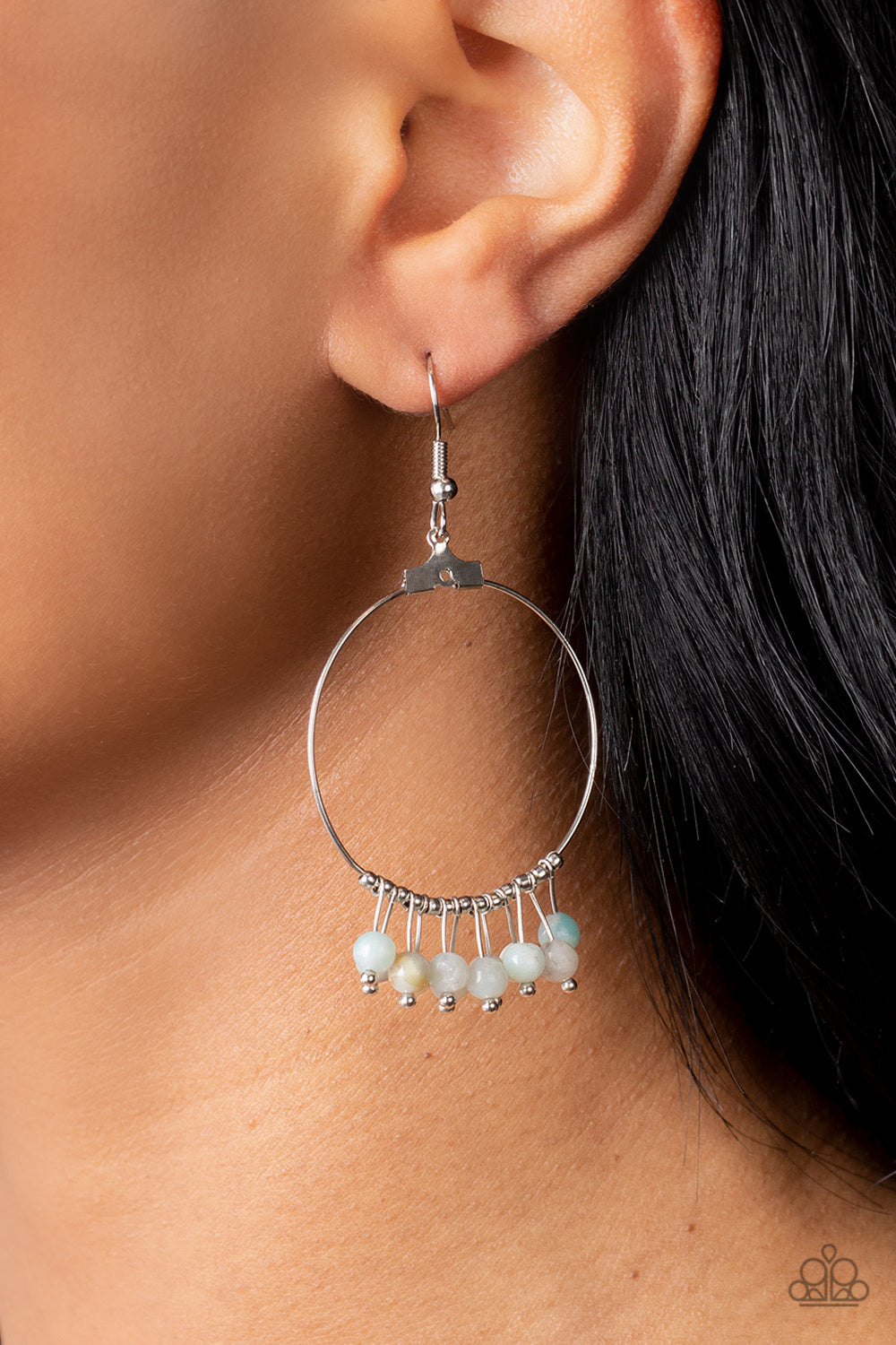 Paparazzi Accessories Free Your Soul - Multi Threaded along silver rods, a dainty collection of natural stone beads glides along the bottom of a shiny silver wire hoop, resulting in a tranquil fringe. As the stone elements in this piece are natural, some