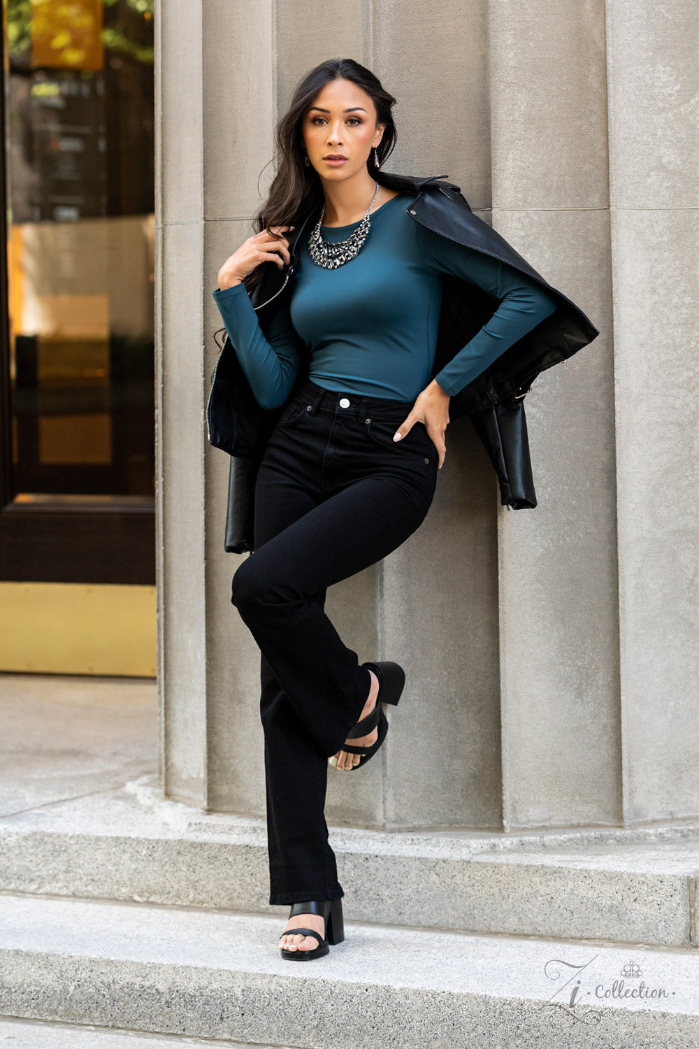 Paparazzi Accessories Perceptive Smoky, triangular rhinestones are scattered along the collar in razor-sharp precision, falling into a dramatic, angular pattern. Brilliant white rhinestones are sprinkled in between the faceted, smoldering gems, adding fea