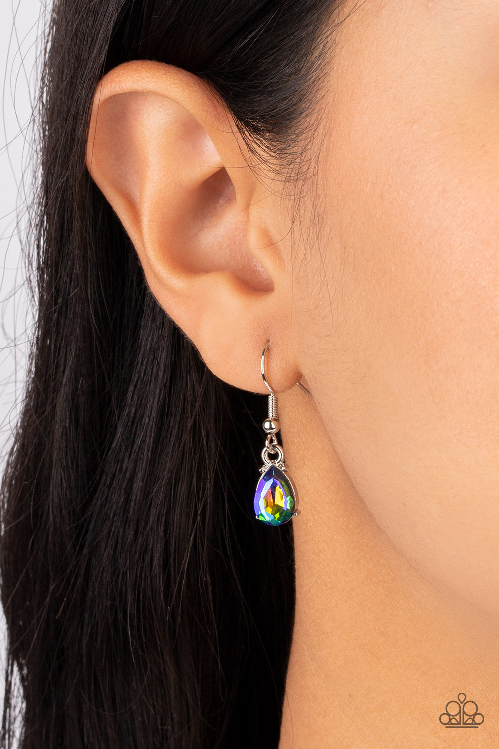 Paparazzi Accessories Otherworldly Opulence - Multi 1 Featuring a stellar iridescence, an oversized collection of glittery blue teardrop gems alternates upside down and right-side up below the collar for an out-of-this-world sparkle. Features an adjustabl