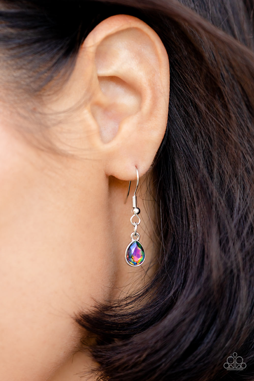Paparazzi Accessories Regally Refined - Multi Featuring a stellar UV shimmer, dramatic teardrop gems, gliding from a sleek, silver snake chain, are pressed into high-sheen silver casings, creating a colorful fringe below the collar. Linking each teardrop