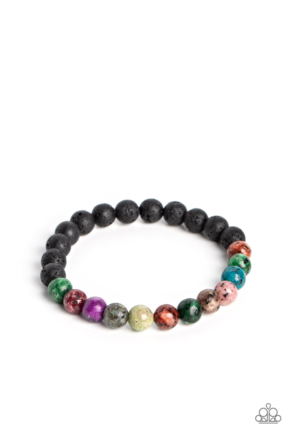 Paparazzi Accessories LAVA Language - Multi A collection of refreshing multicolored stone beads with speckled detailing, and earthy lava rock beads are threaded along a stretchy band around the wrist for an urban finish. As the stone elements in this piec