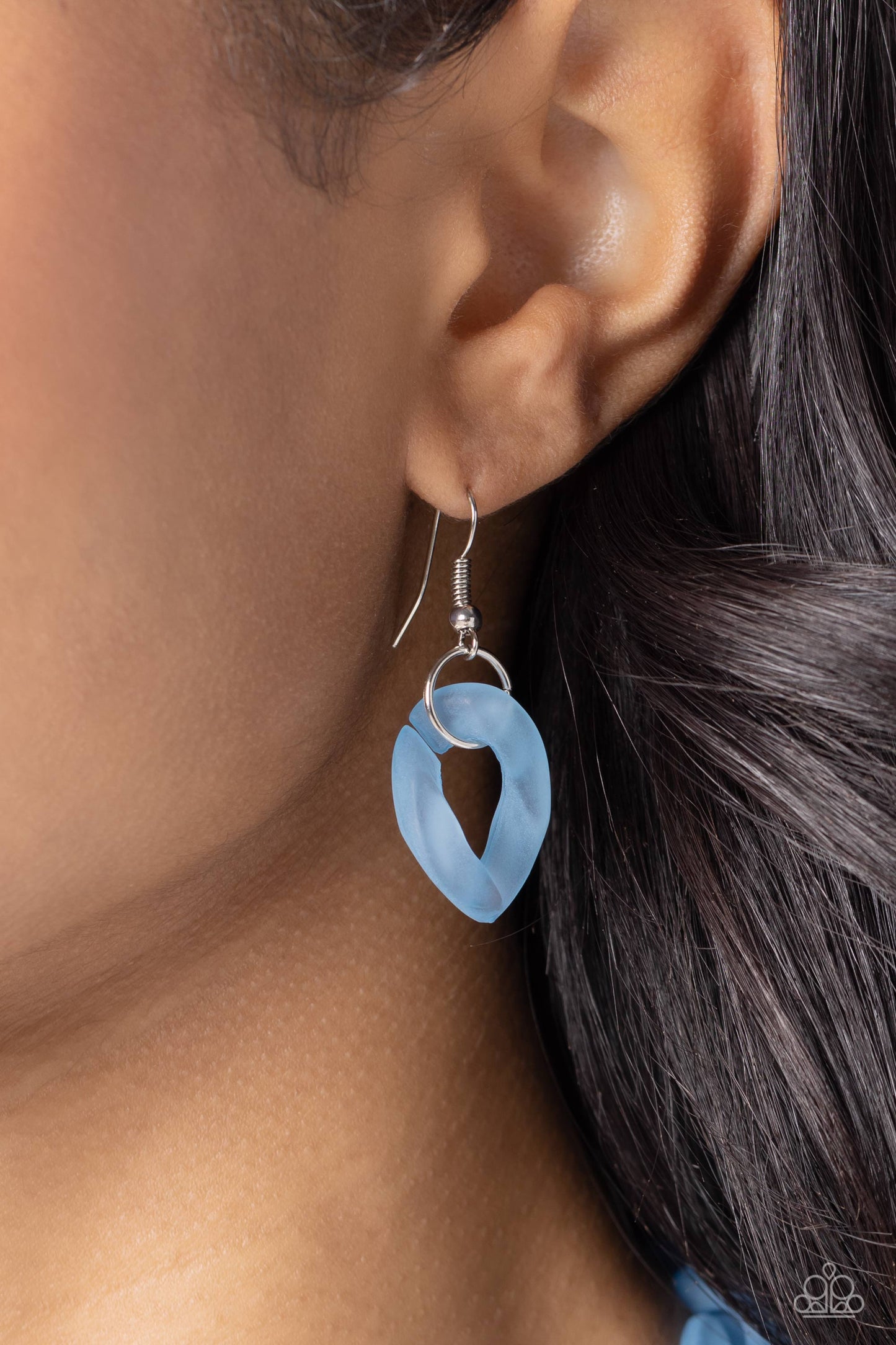 Paparazzi Accessories Curb Your Enthusiasm - Blue Brushed in a dreamy Summer Song finish, a strand of acrylic curb chain combines with links of a silver curb chain to dramatically drape across the chest for a whimsical yet bold look. Features an adjustabl