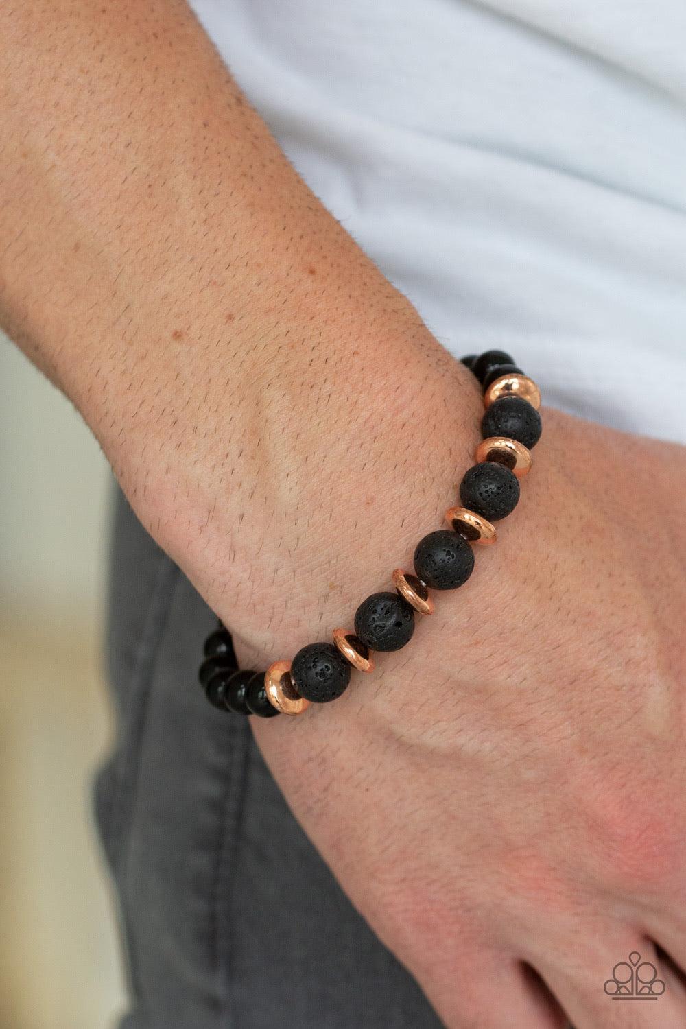 Paparazzi Accessories Truth - Copper A collection of polished black beads, shiny copper accents, and earthy lava rock beads are threaded along a stretchy band around the wrist for a seasonal look. Jewelry