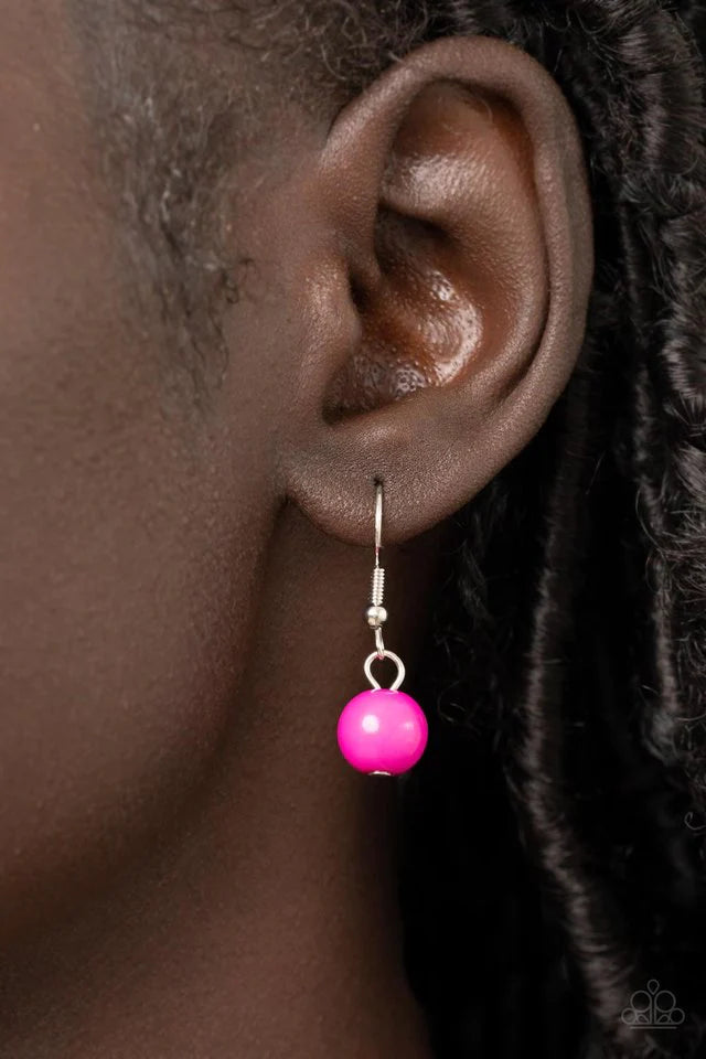 Paparazzi Accessories Very Valley Girl - Pink This bold necklace adds a pop of color to your ensemble. Our "Very Valley Girl" features eye-catching Fuchsia Fedora teardrop beads that link along a bottom row of accessory links. With all this pink chic, it
