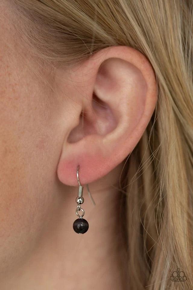 Paparazzi Accessories Happy As Can BEAM - Black Infused with white rhinestone encrusted fittings, a glowing black cat's eye pendant swings from the bottom of a rounded silver mesh chain for a whimsical look. Features an adjustable clasp closure. Sold as o