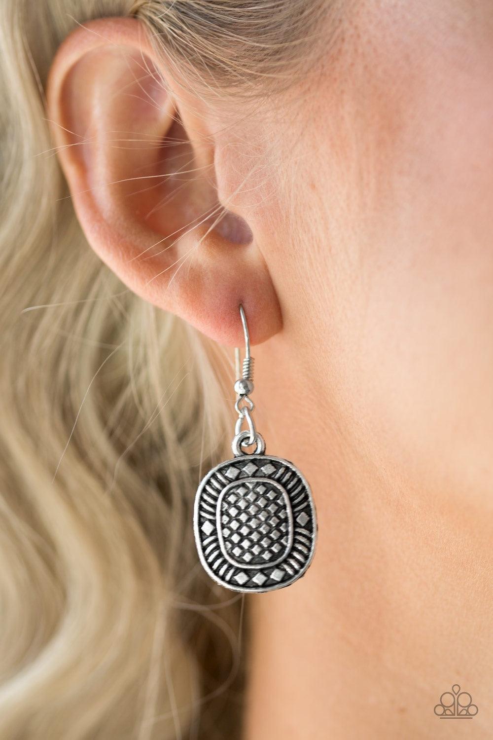 Paparazzi Accessories Prehistoric Powerhouse - Silver Radiating with geometric and linear details, ornate silver plates link below the collar for a bold tribal look. Features an adjustable clasp closure. Jewelry