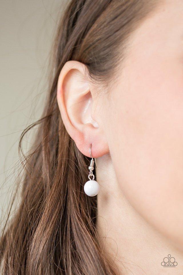 Paparazzi Accessories ME-dallions, Myself, and I - White Infused with shiny white beaded centers, ornate floral stamped frames link below the collar for a colorfully, seasonal look. Features an adjustable clasp closure. Sold as one individual necklace. In