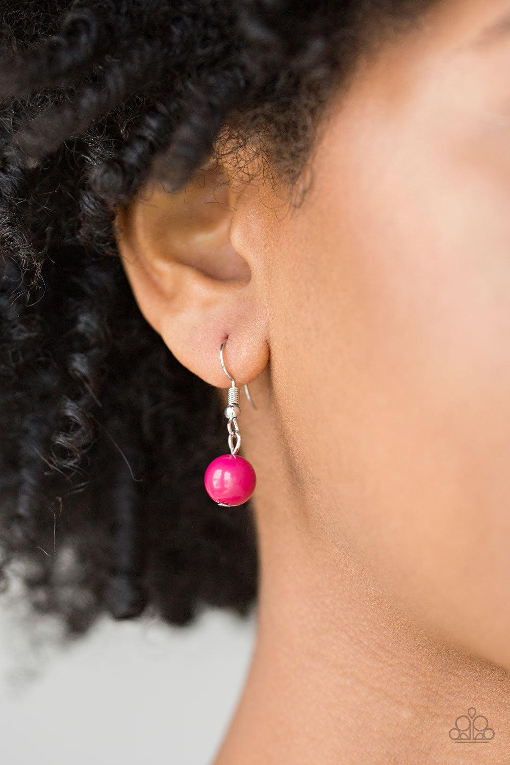 Paparazzi Accessories Really Rococo - Pink Polished pink beads and shimmery silver hoops drip from the bottom of a glistening silver chain, creating a playful fringe below the collar. Features an adjustable clasp closure. Sold as one individual necklace.