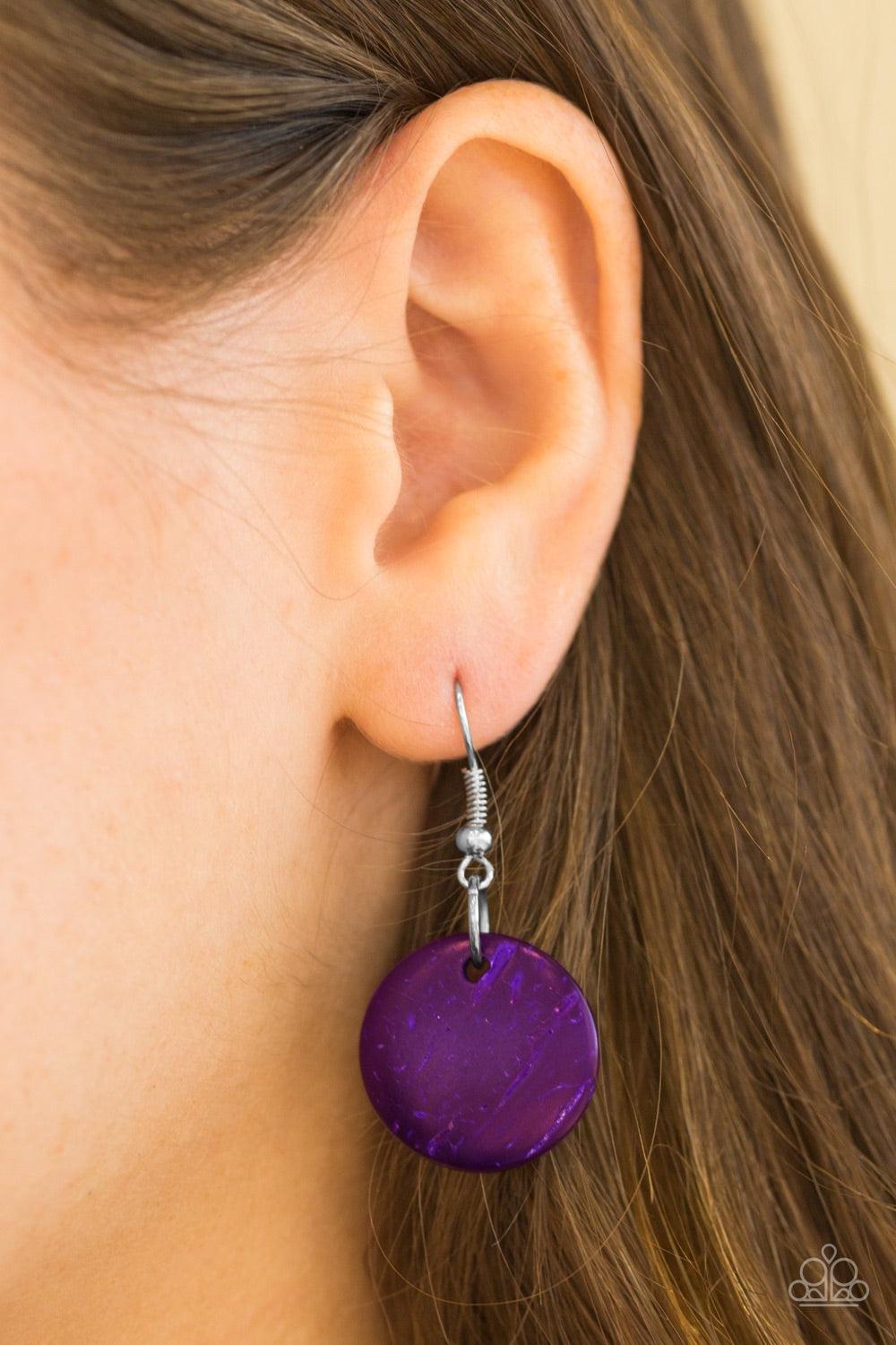Paparazzi Accessories Bermuda Beach House - Purple Tinted in a vivacious purple finish, distressed wooden discs trickle along strands of knotted brown cording, creating colorful layers below the collar for a seasonal vibe. Features a button-loop closure.