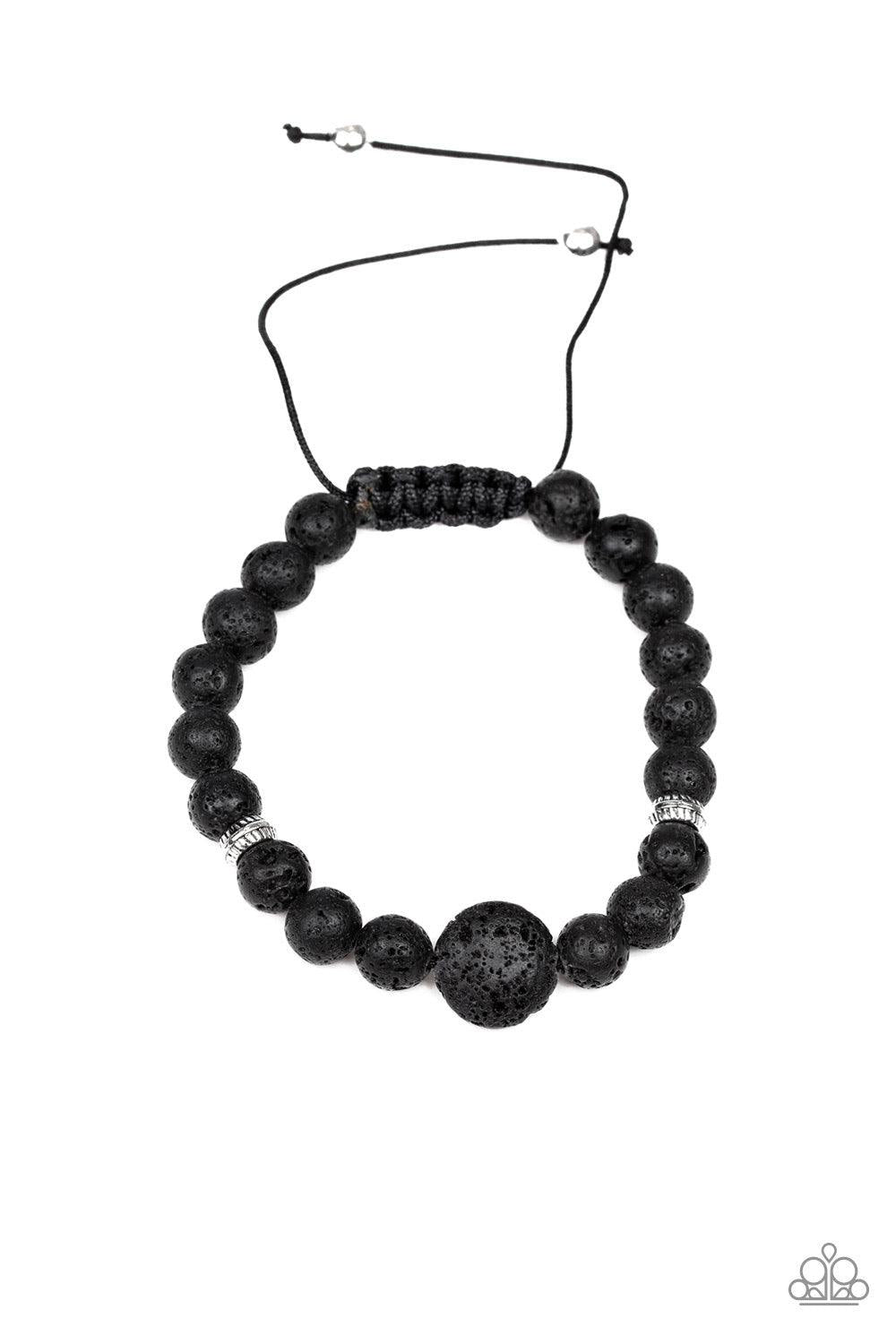 Paparazzi Accessories Intention - Black Infused with dainty silver beads, a collection of earthy black lava rock beads are threaded along a shiny cord around the wrist for a seasonal look. Features an adjustable sliding knot closure. Sold as one individua