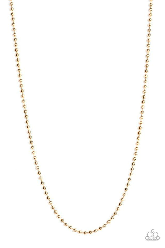Paparazzi Accessories Cadet Casual - Gold A dainty strand of gold ball chain drapes across the chest for a causal look. Features an adjustable ball chain connector. Sold as one individual necklace. Jewelry