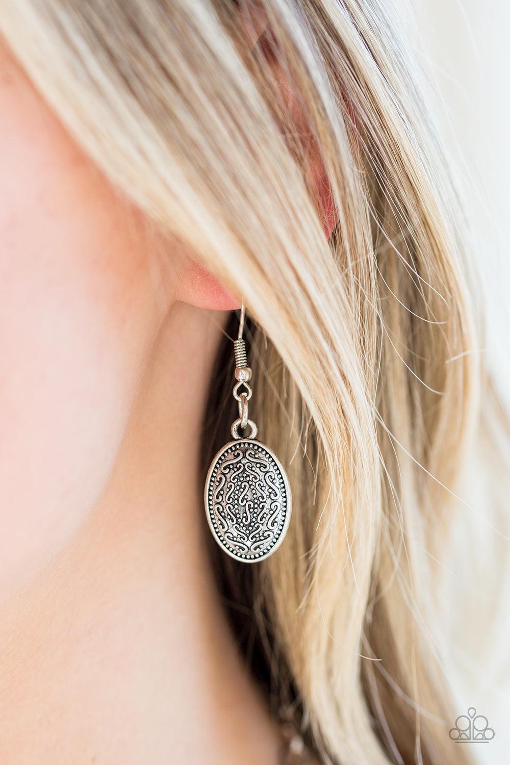 Paparazzi Accessories Sierra Serenity - Multi Gradually increasing in size near the center, earthy orange, green, and brown stones are pressed into textured silver frames below the collar for a tribal inspired look. Features an adjustable clasp closure. J