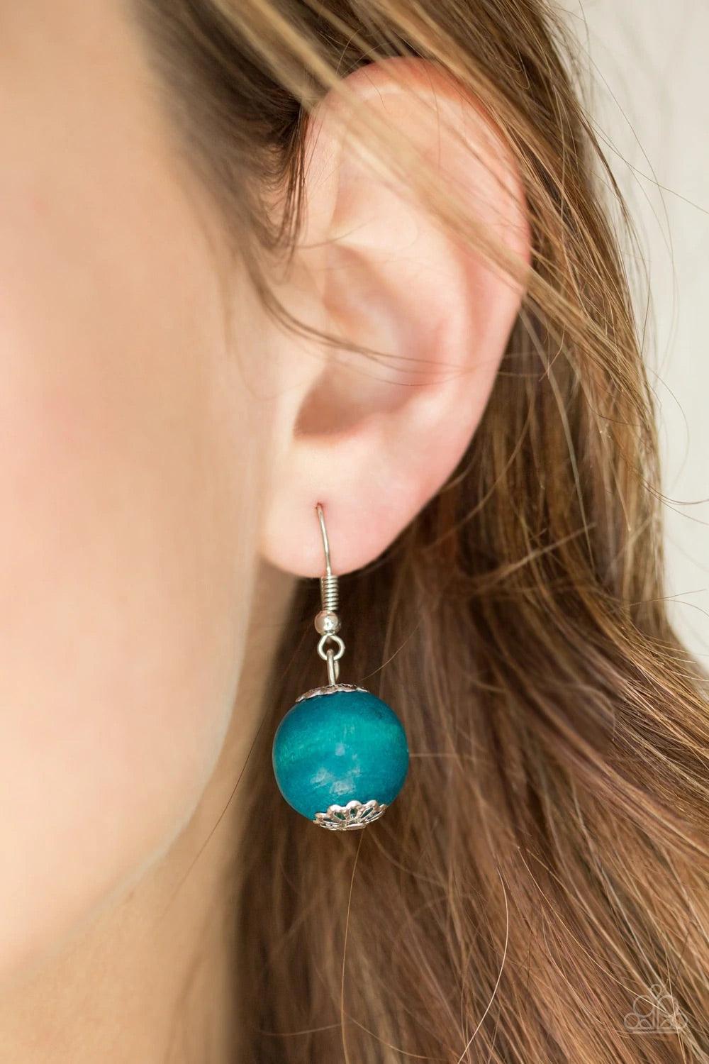 Paparazzi Accessories Oh My Miami - Blue Brown wooden beads are threaded along shiny brown cording. Brushed in a vivacious finish, dramatic blue wooden beads alternate below the collar for a bold summer look. Features a button loop closure. Sold as one in