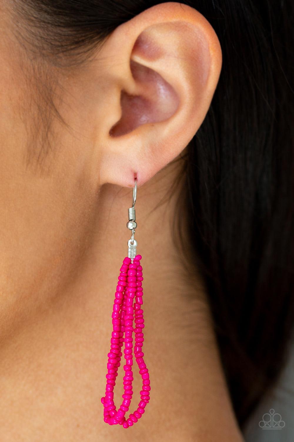 Paparazzi Accessories Summer Samba - Pink Countless Pink Peacock seed beads drape into a gorgeous layered cascade below the collar. Dainty metallic accents are sprinkled between the colorful beads, adding irresistible hints of shimmer to the seasonal pale