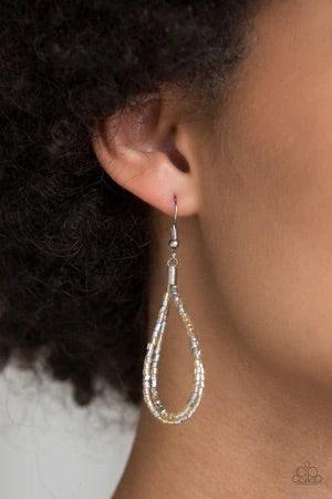 Paparazzi Accessories Catwalk Queen - Multi Strand after strand of metallic gold and silver seed beads fall together to create a bold statement piece. Features an adjustable clasp closure. Sold as one individual necklace. Includes one pair of matching ear