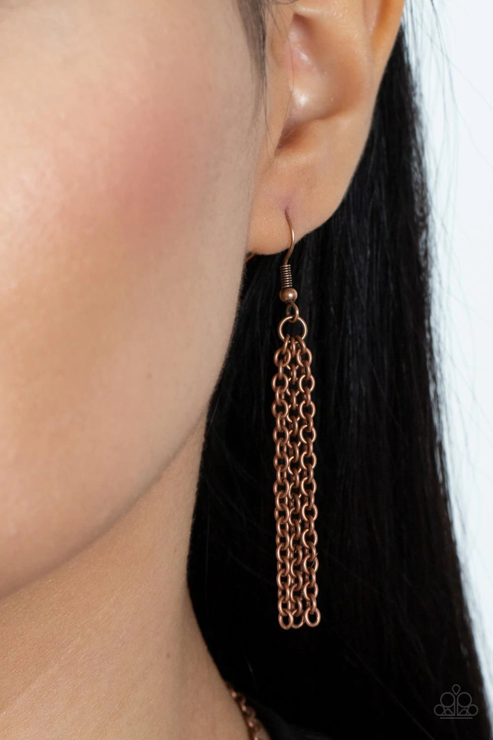 Paparazzi Accessories Solar Cycle - Copper Featuring studded centers, an antiqued collection of beveled copper hoops gradually increase in size as they link below the collar for a bold metallic look. Features an adjustable clasp closure. Sold as one indiv