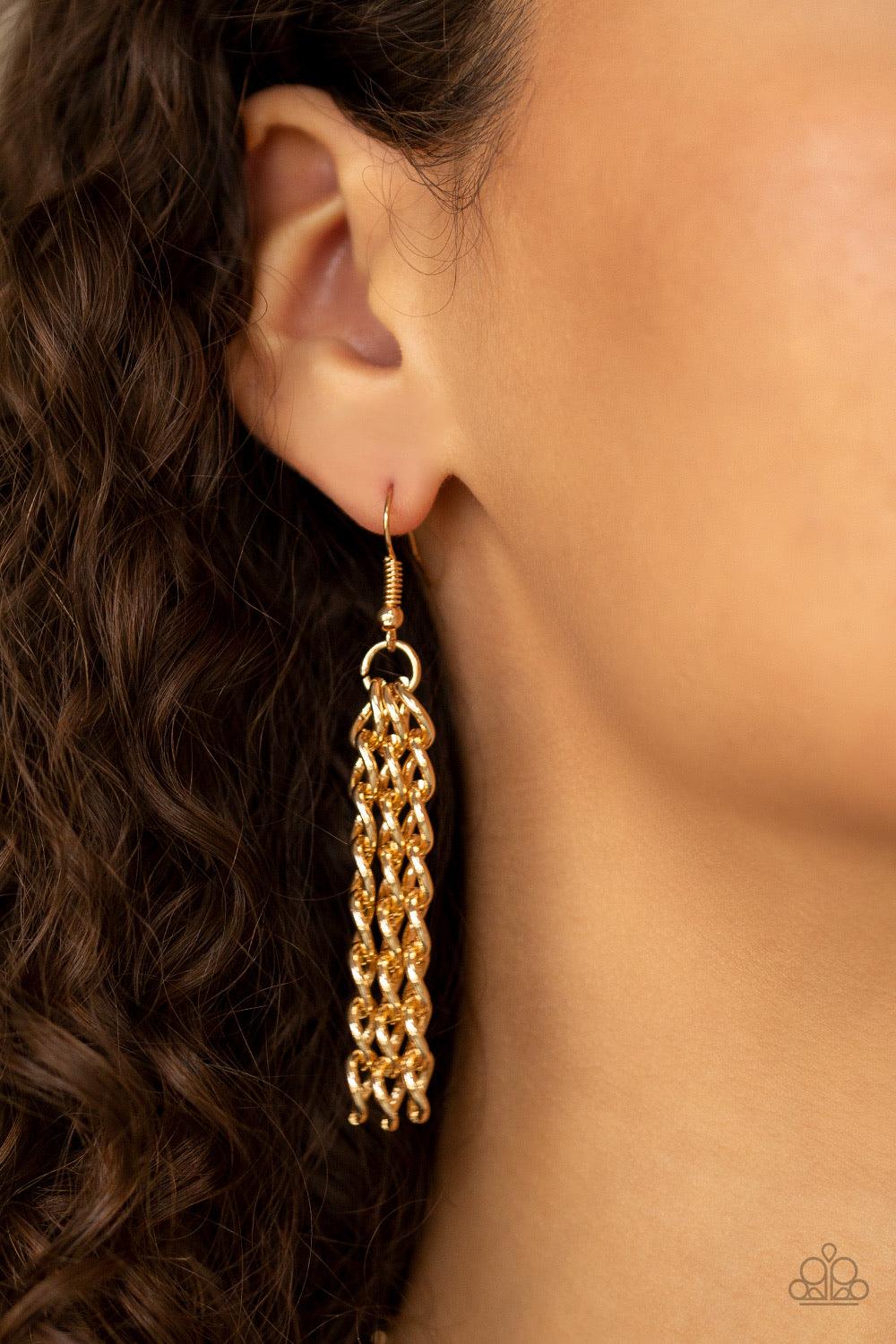 Paparazzi Accessories HAUTE Blooded - Yellow A trio of speckled acrylic frames are nestled inside checker textured gold fittings as they link below the collar for a seasonal flair. Features an adjustable clasp closure. Jewelry