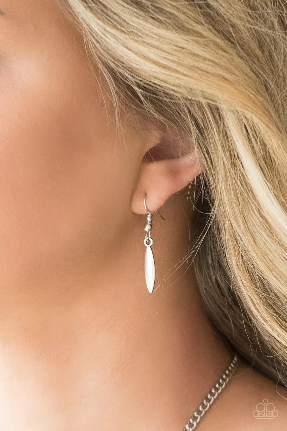 Paparazzi Accessories Terra Trailbreaker - Silver Varying in shape, a collection of dainty silver frames coalesce into a striking crescent pendant below the collar for a statement making look. Features an adjustable clasp closure. Sold as one individual n