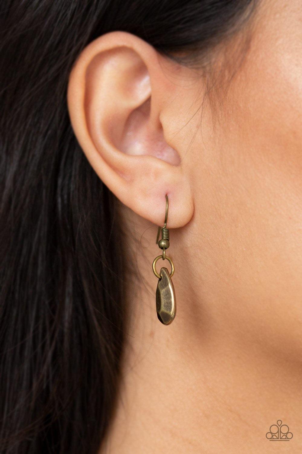 Paparazzi Accessories Bragging Rights - Brass A row of faceted brass teardrops and free-falling brass chains drape below the collar, creating a dramatic fringe for a show-stopping style. Features an adjustable clasp closure. Jewelry