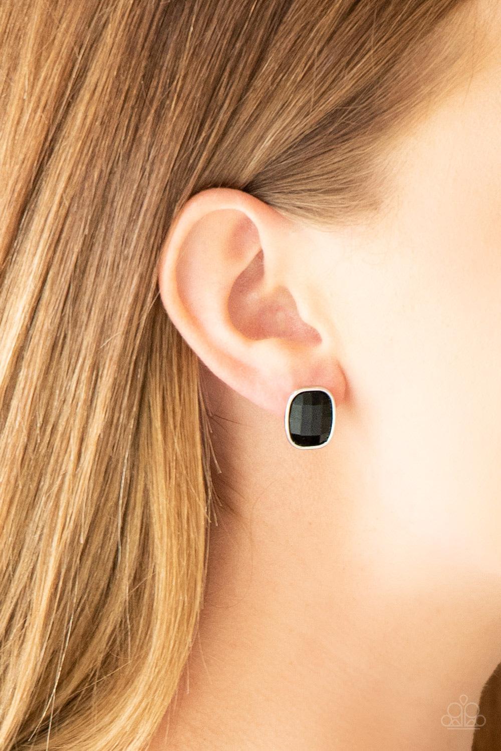Paparazzi Accessories Incredibly Iconic - Black A faceted black gem is pressed into a sleek silver frame for a glamorous look. Earring attaches to a standard post fitting. Jewelry