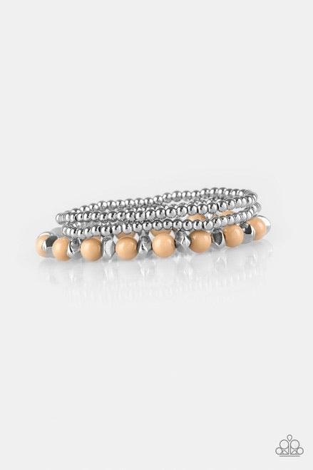Paparazzi Accessories Epic Escape - Brown Polished brown beads and mismatched silver beads are threaded along stretchy bands for a seasonal look. Jewelry