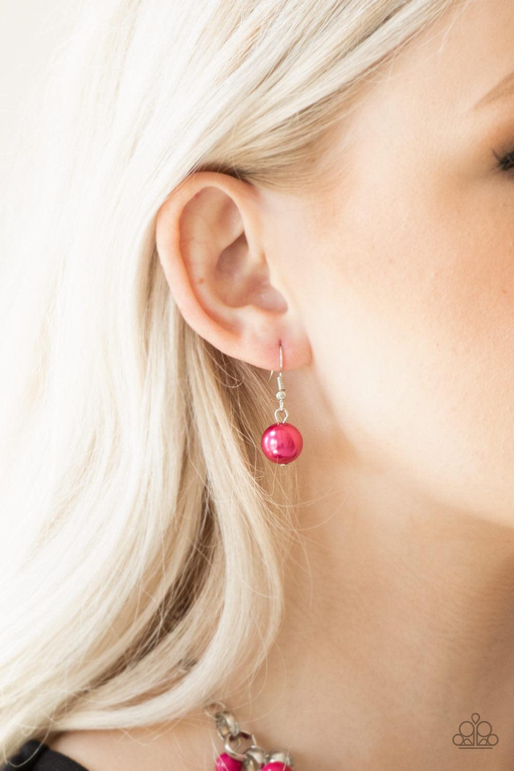 Paparazzi Accessories The Upstater - Pink Varying in size, bubbly Granita pearls, classic silver beads, and shiny Granita beads swing from the bottom of a glistening silver chain, creating a refined fringe below the collar. Features an adjustable clasp cl