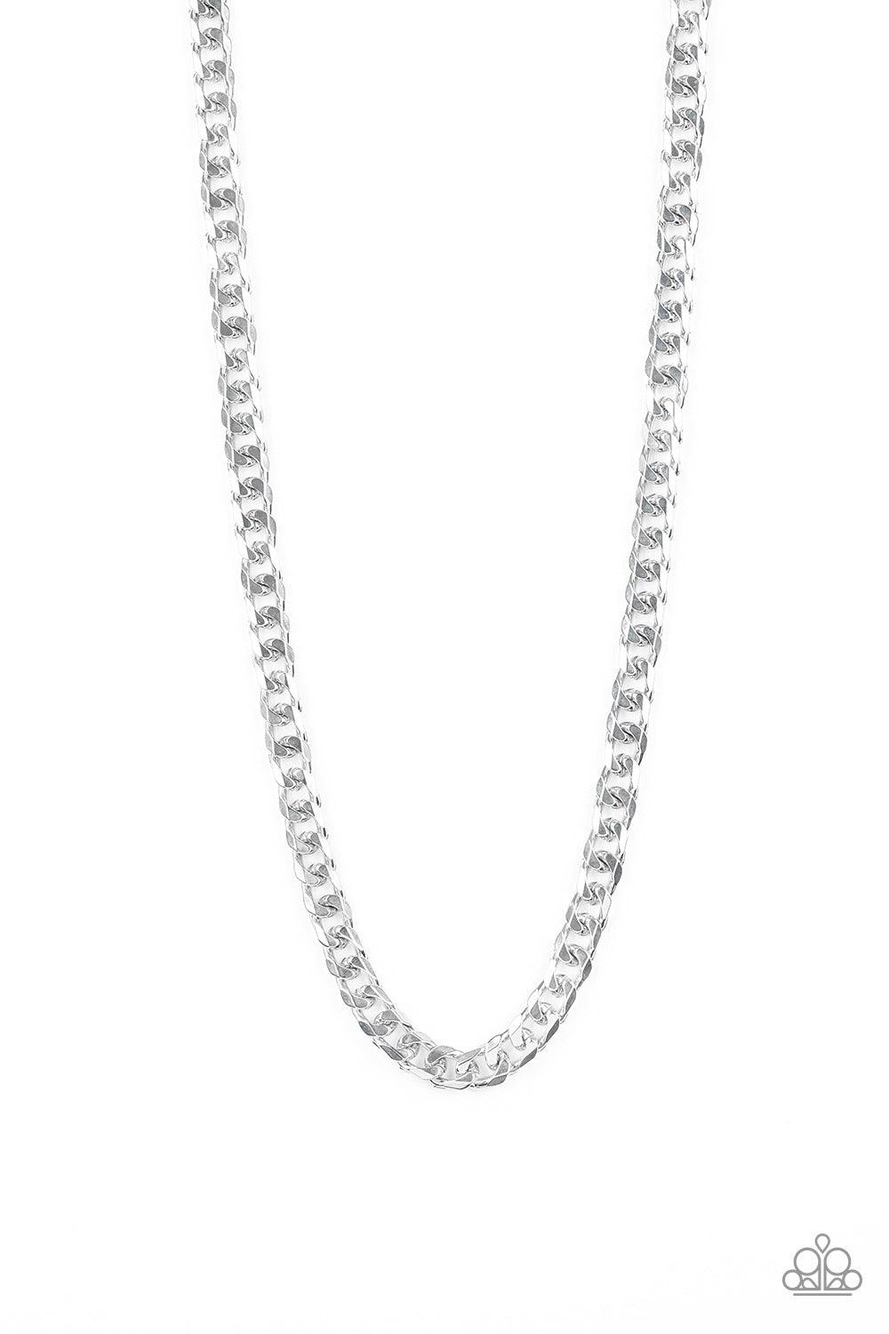 Paparazzi Accessories The Game CHAIN-ger - Silver Featuring classic curb link chain, a thick silver chain drapes across the chest for a game changing look. Features an adjustable clasp closure. Jewelry