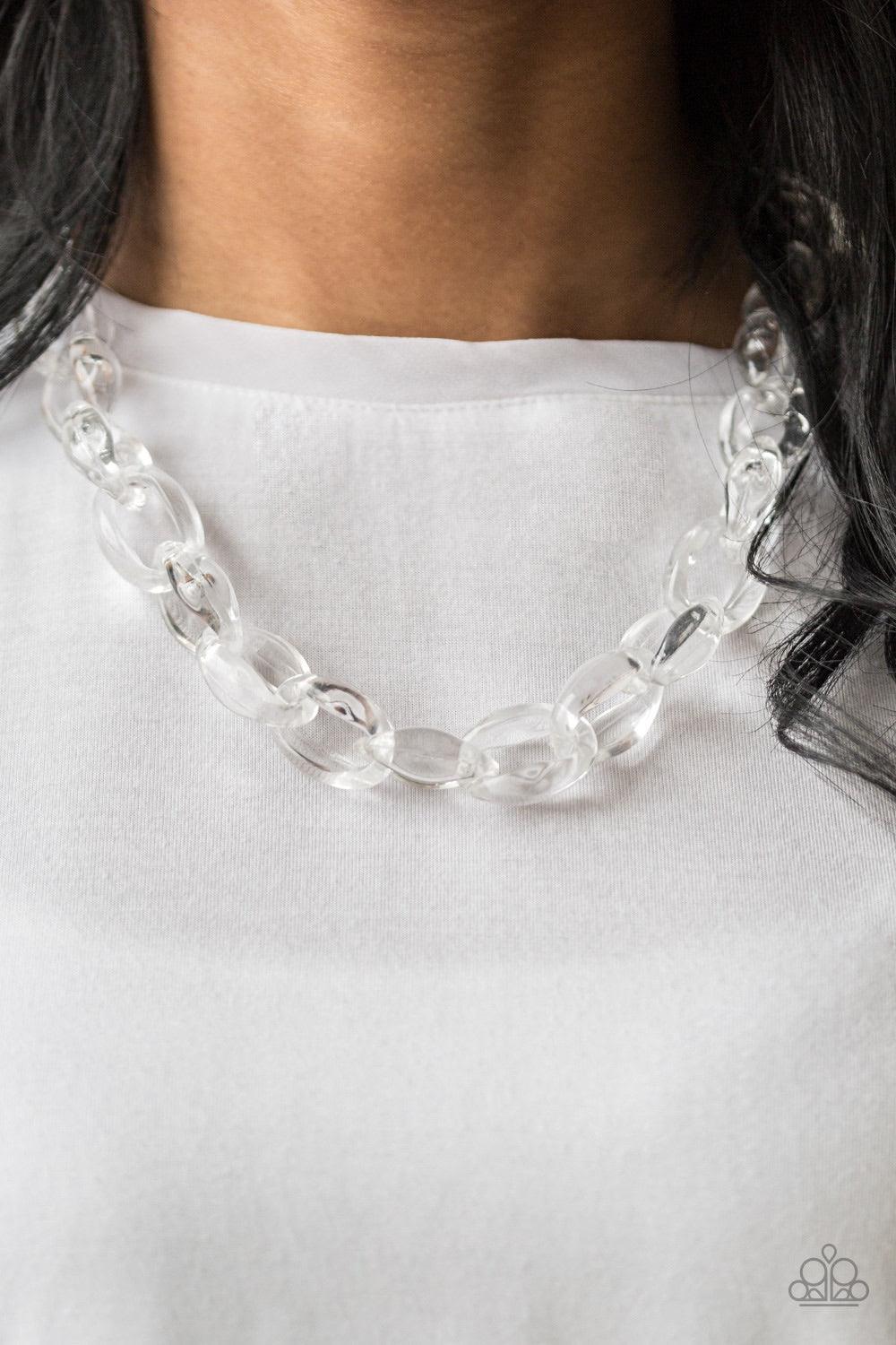 Paparazzi Accessories Ice Queen - White Glassy links connect below the collar, creating a colorfully, modern chain. Features an adjustable clasp closure. Jewelry