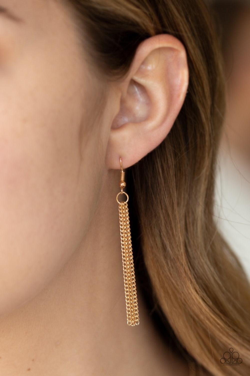 Paparazzi Accessories Show And SHELL - Gold Bordered in a shimmery gold finish, a white seashell swings from the bottom of a lengthened gold chain for a summery flair. Features an adjustable clasp closure. Jewelry